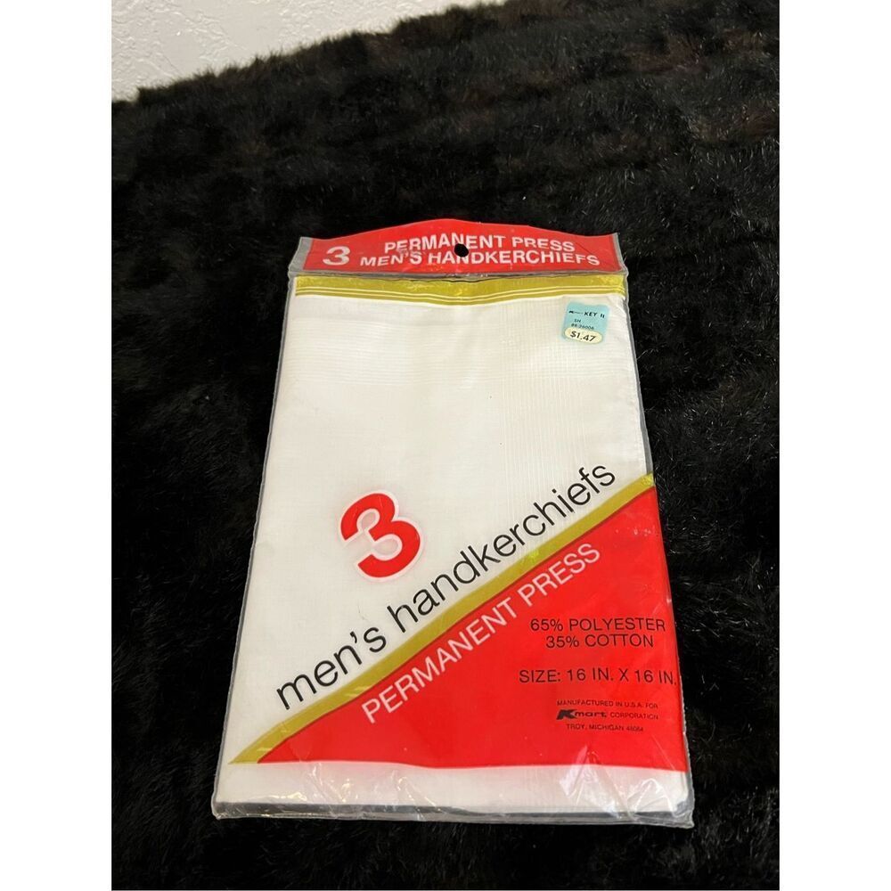 Deadstock White Cotton‎ Blend Handkerchief Set of 3